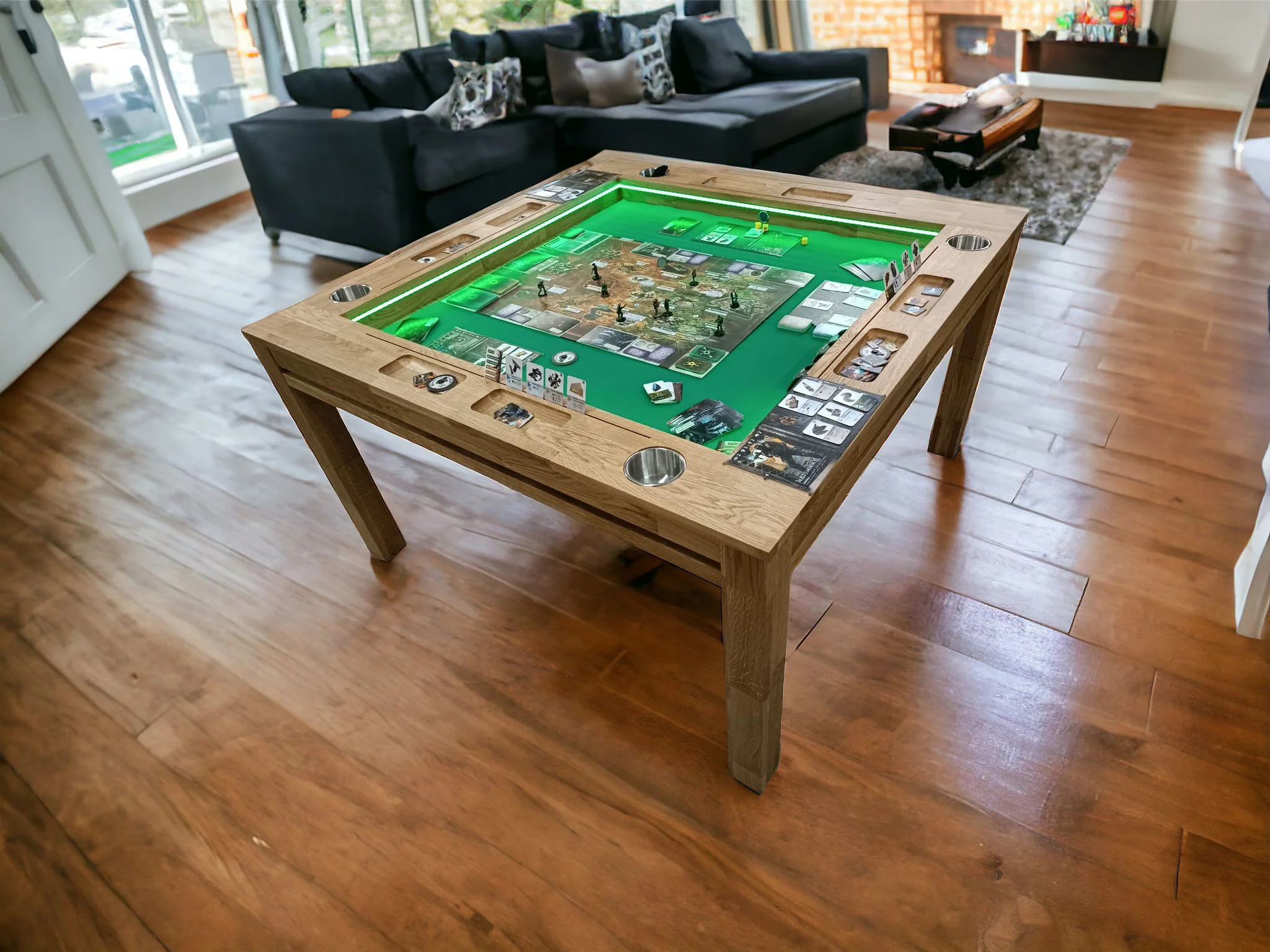 Sojourn – Custom Solid Oak Board Game Table with Magnetic Accessories Rail - Image 10