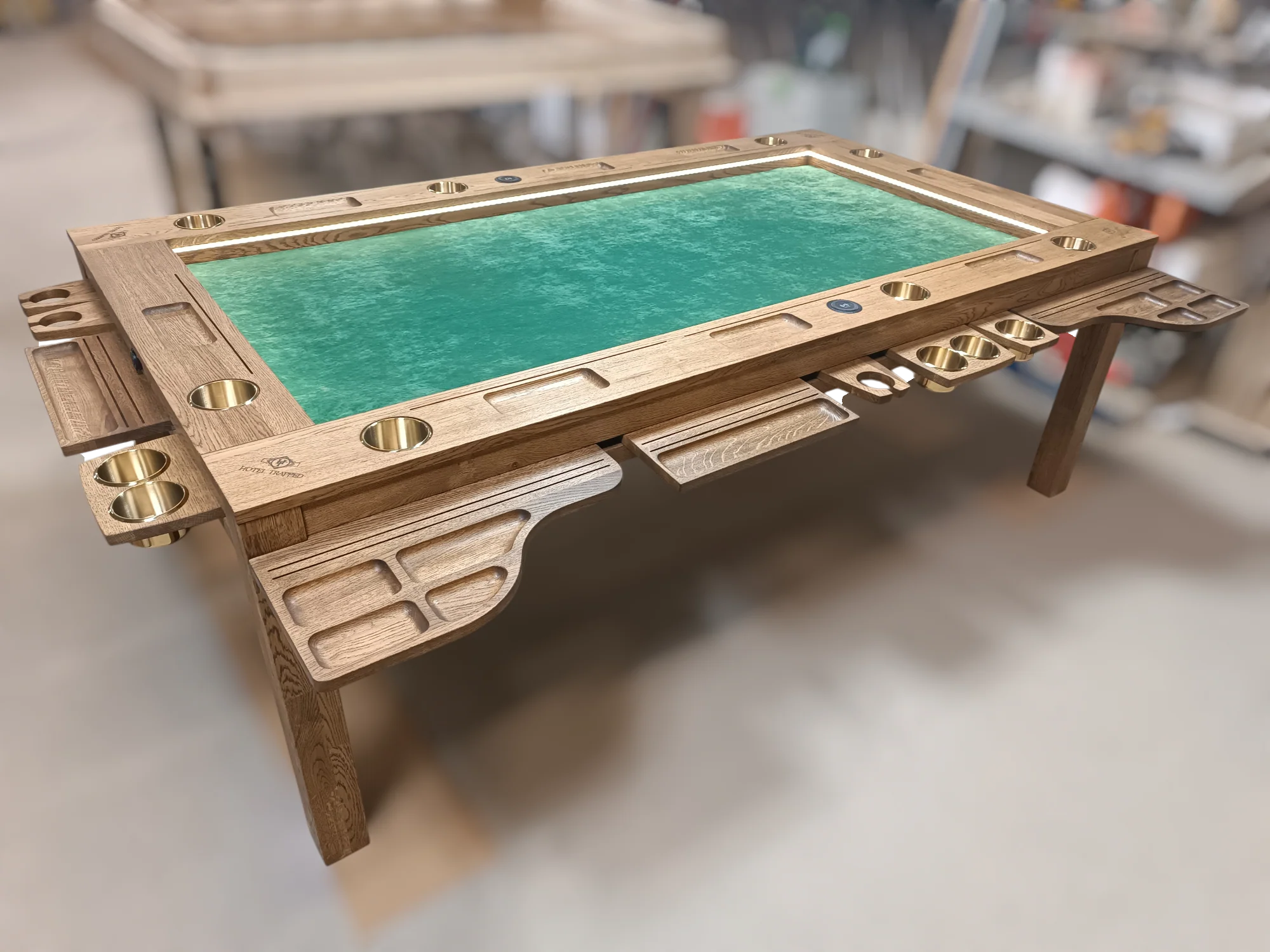 Sojourn – Custom Solid Oak Board Game Table with Magnetic Accessories Rail - Image 21