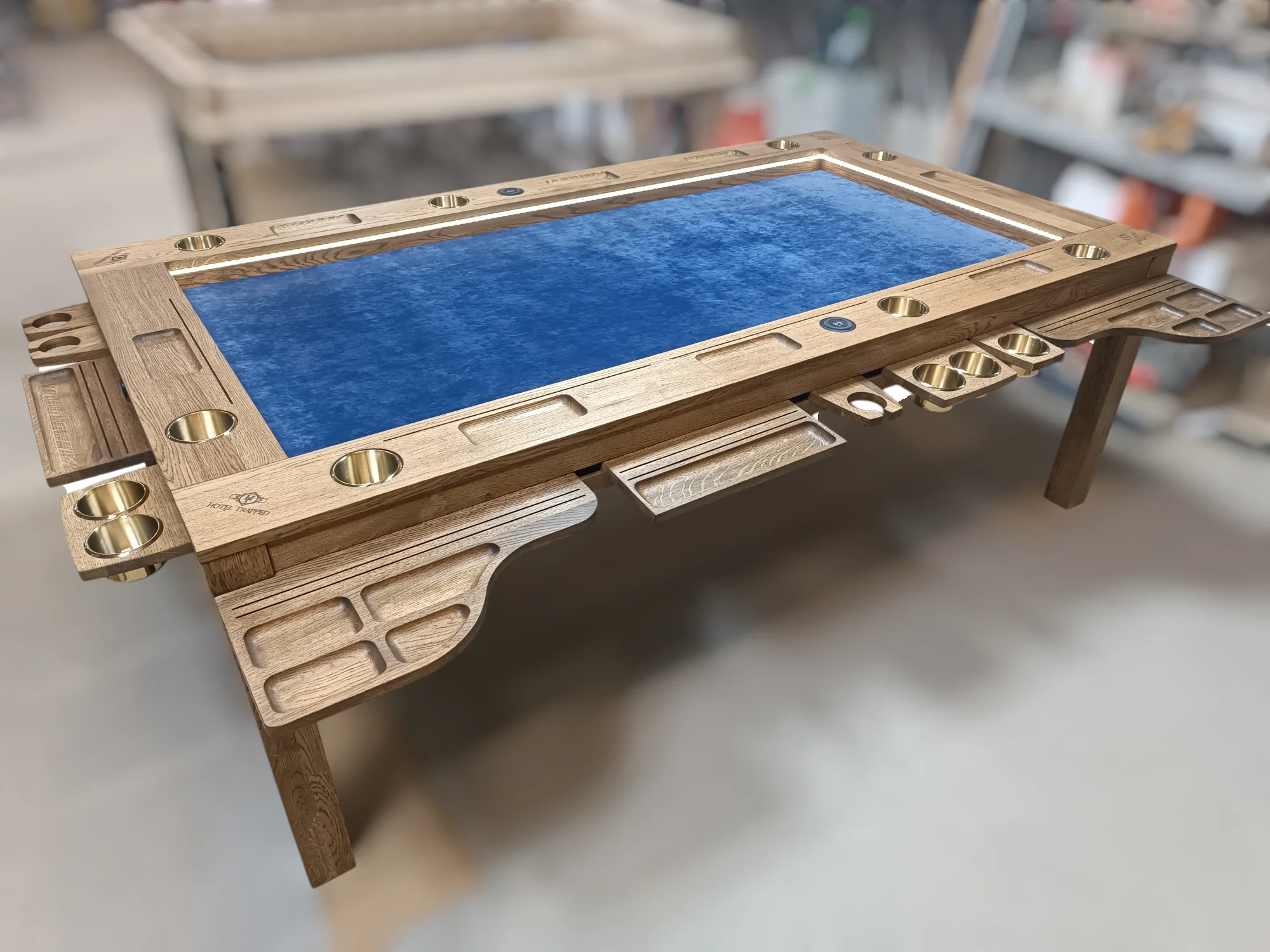 Sojourn – Custom Solid Oak Board Game Table with Magnetic Accessories Rail - Image 22