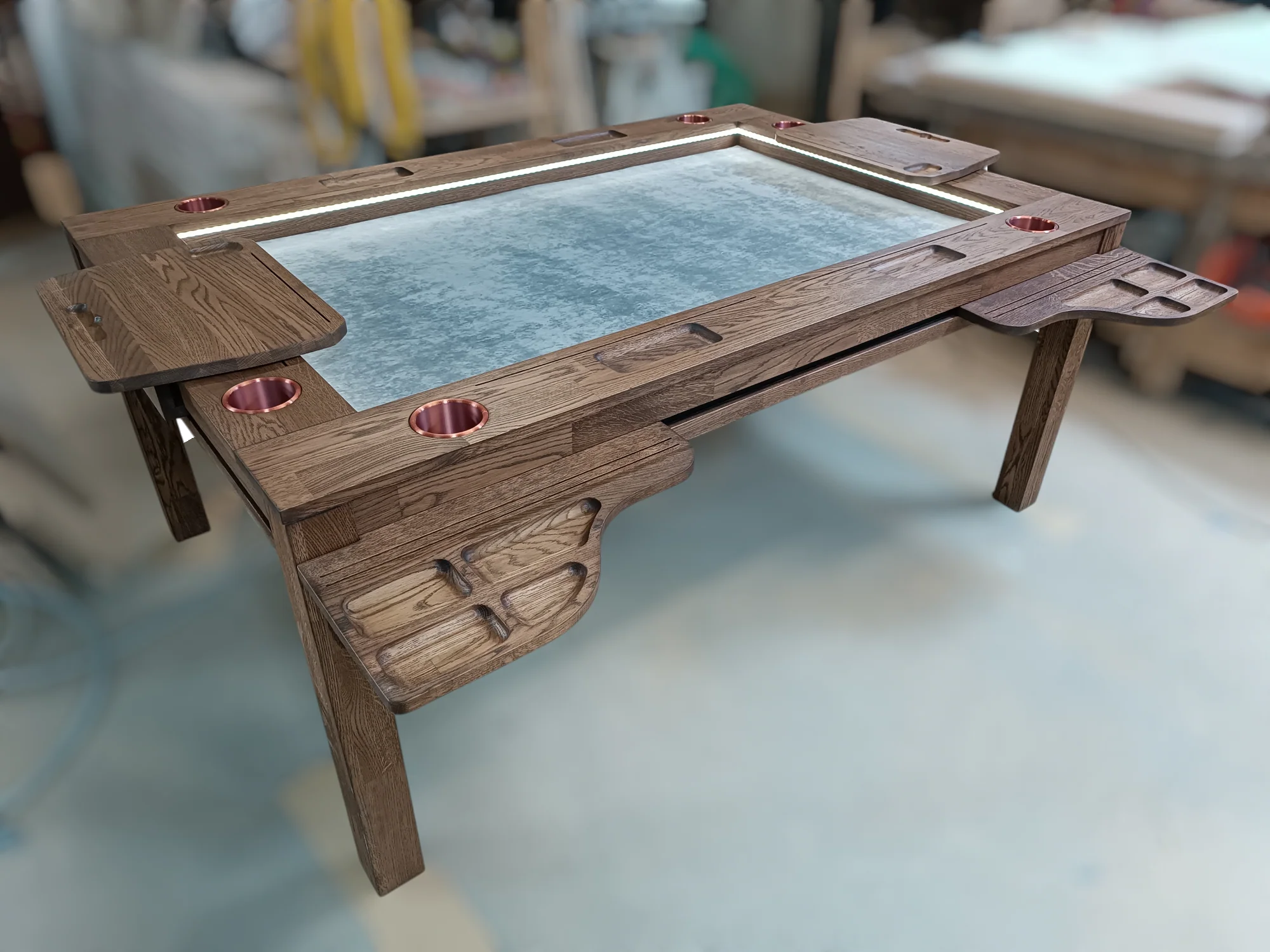 Sojourn – Custom Solid Oak Board Game Table with Magnetic Accessories Rail - Image 26