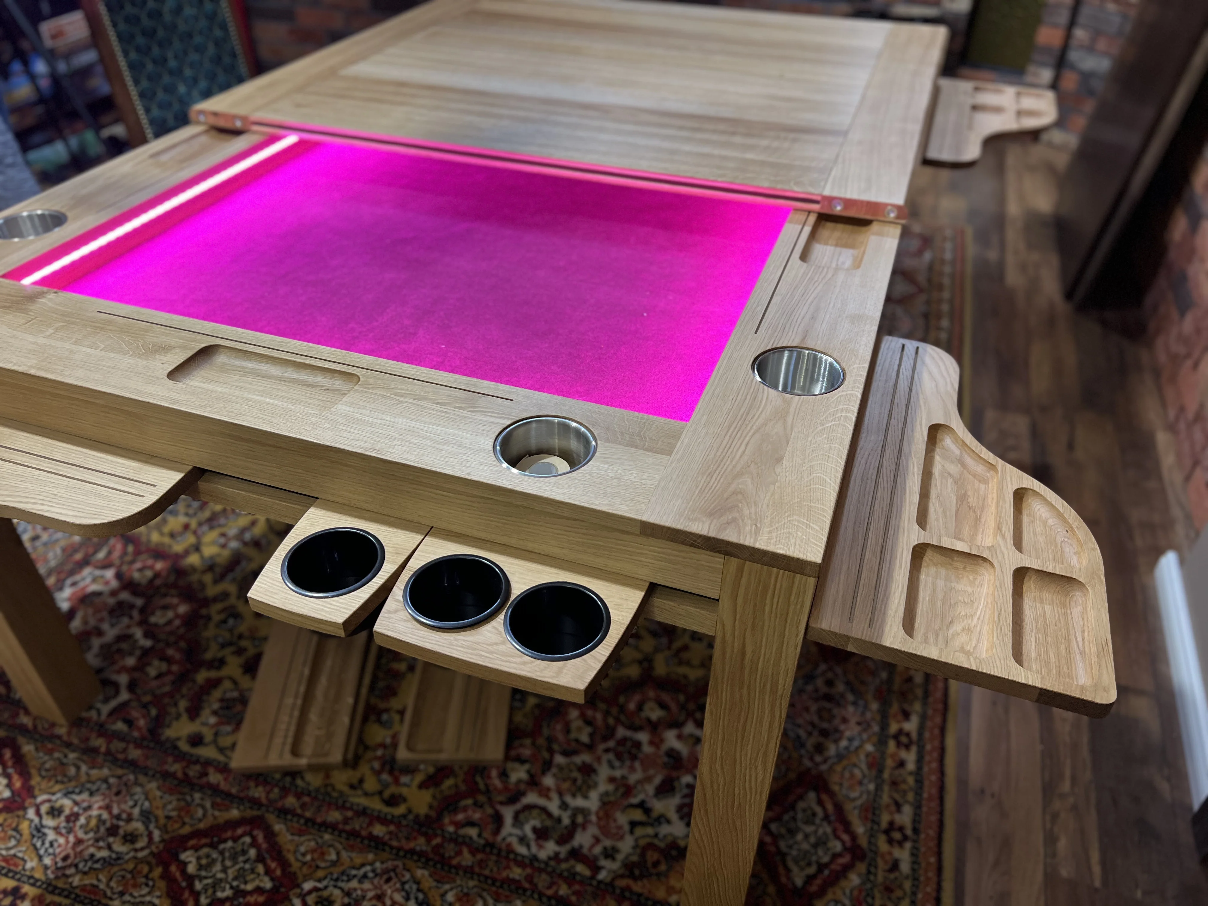 Sojourn – Custom Solid Oak Board Game Table with Magnetic Accessories Rail - Image 5