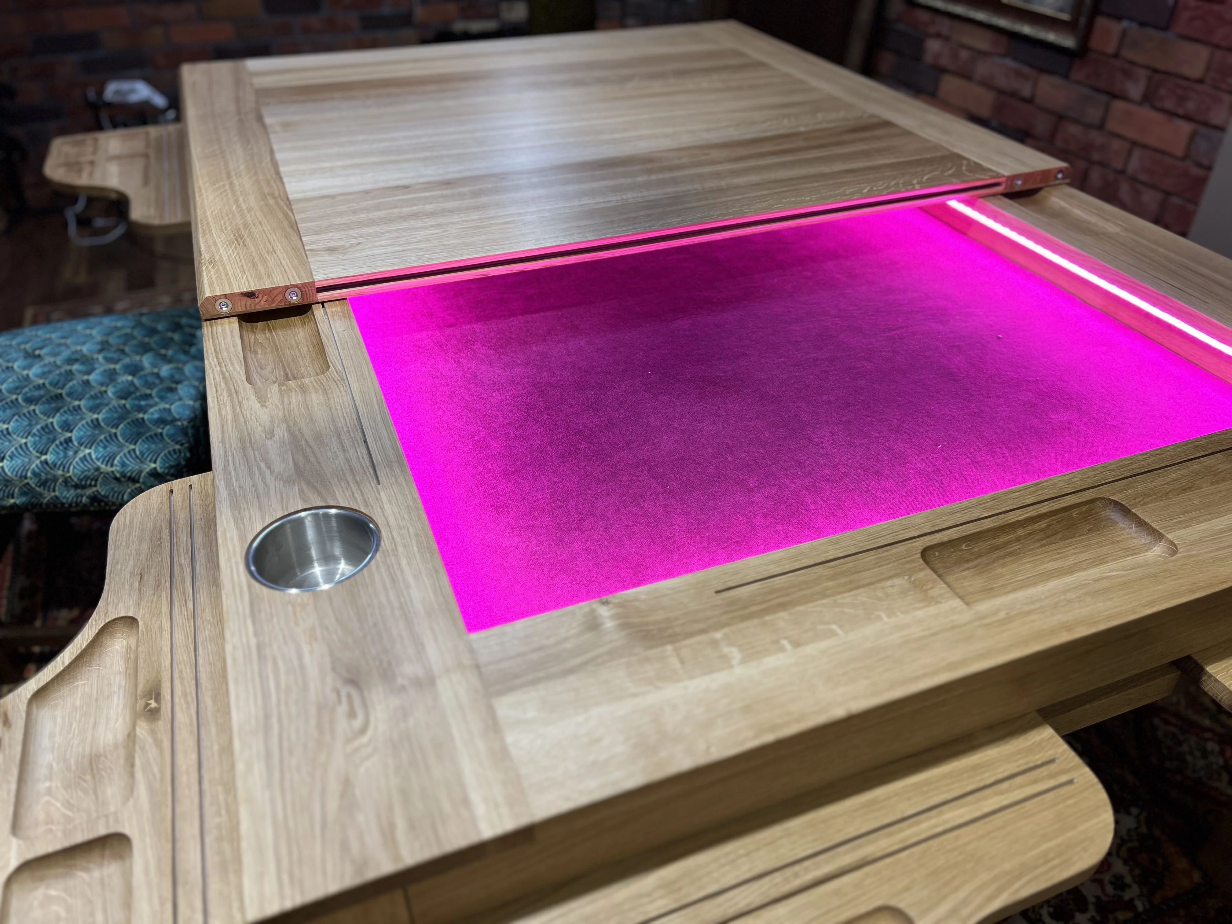 Sojourn – Custom Solid Oak Board Game Table with Magnetic Accessories Rail - Image 6